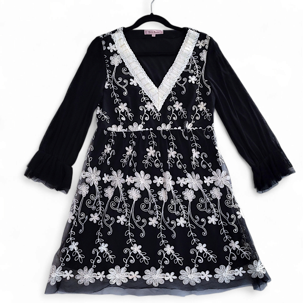 Young Essence Womens Embroidered Floral Ribbon Mini Dress Size Large